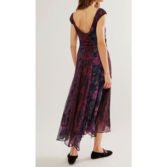 Free People OB1857968 Women's Sz 0 Black Combo Heart To Heart Midi Dress - Picture 9 of 9